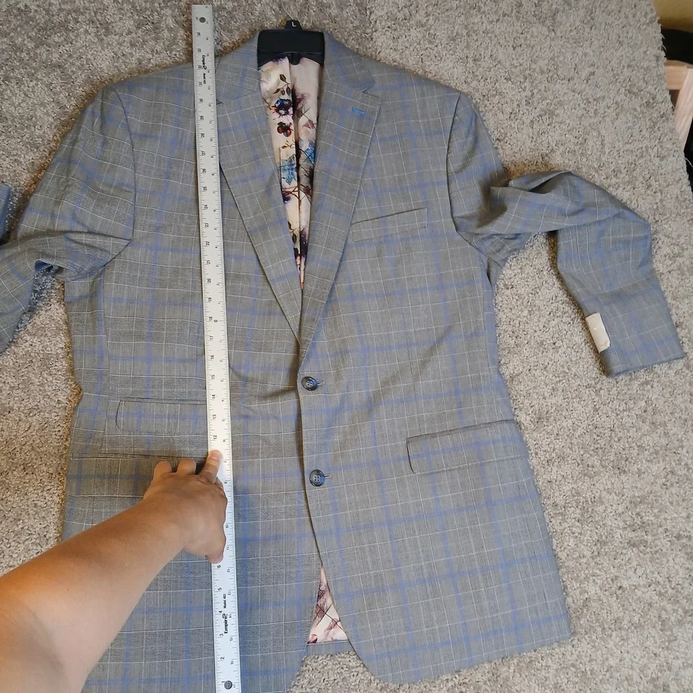 Tayion by Montee Holland Mens Grey Blue Glen Plaid Floral Lining Coat Blazer 44L